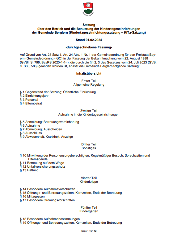 Kita-Satzung Berglern 2024